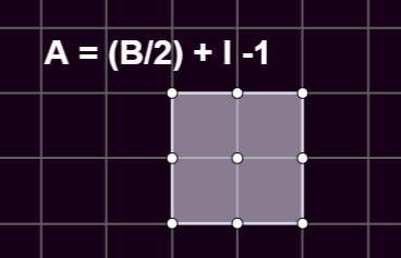 A quadrilateral lattice polygon on a coordinate grid with four lattice vertices enclosing one interior lattice point in a mathematical analytic geometry diagram